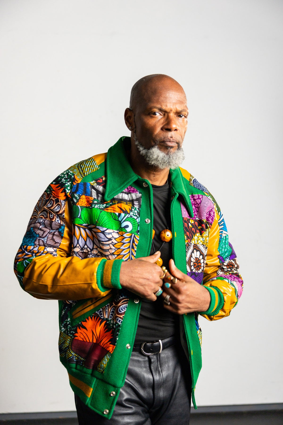 Green Wax-Print Varsity Jacket