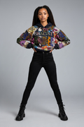 Gracist Black Floral Patchwork Hoodie — Chest Band Logo