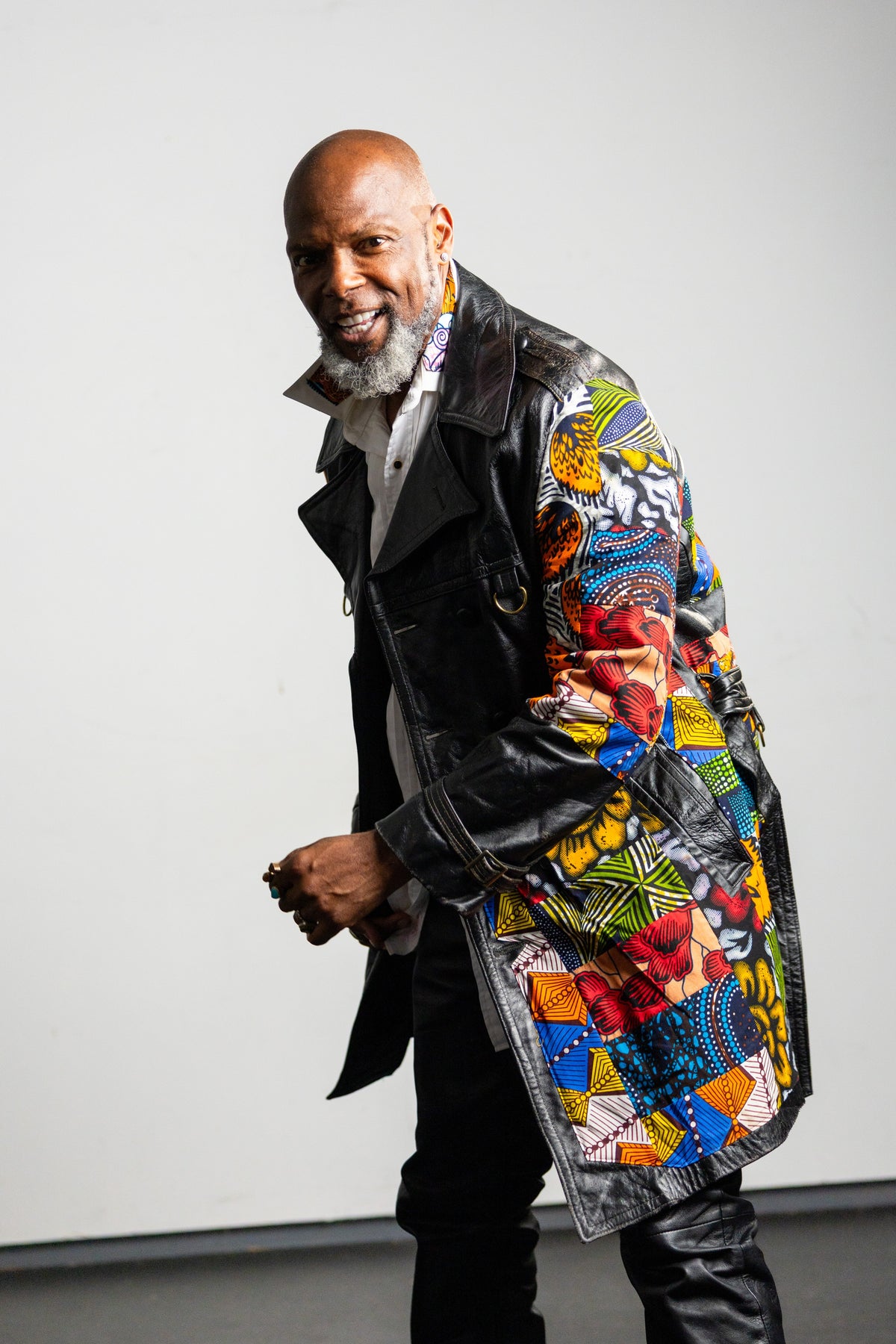 Black Leather Patchwork Trench