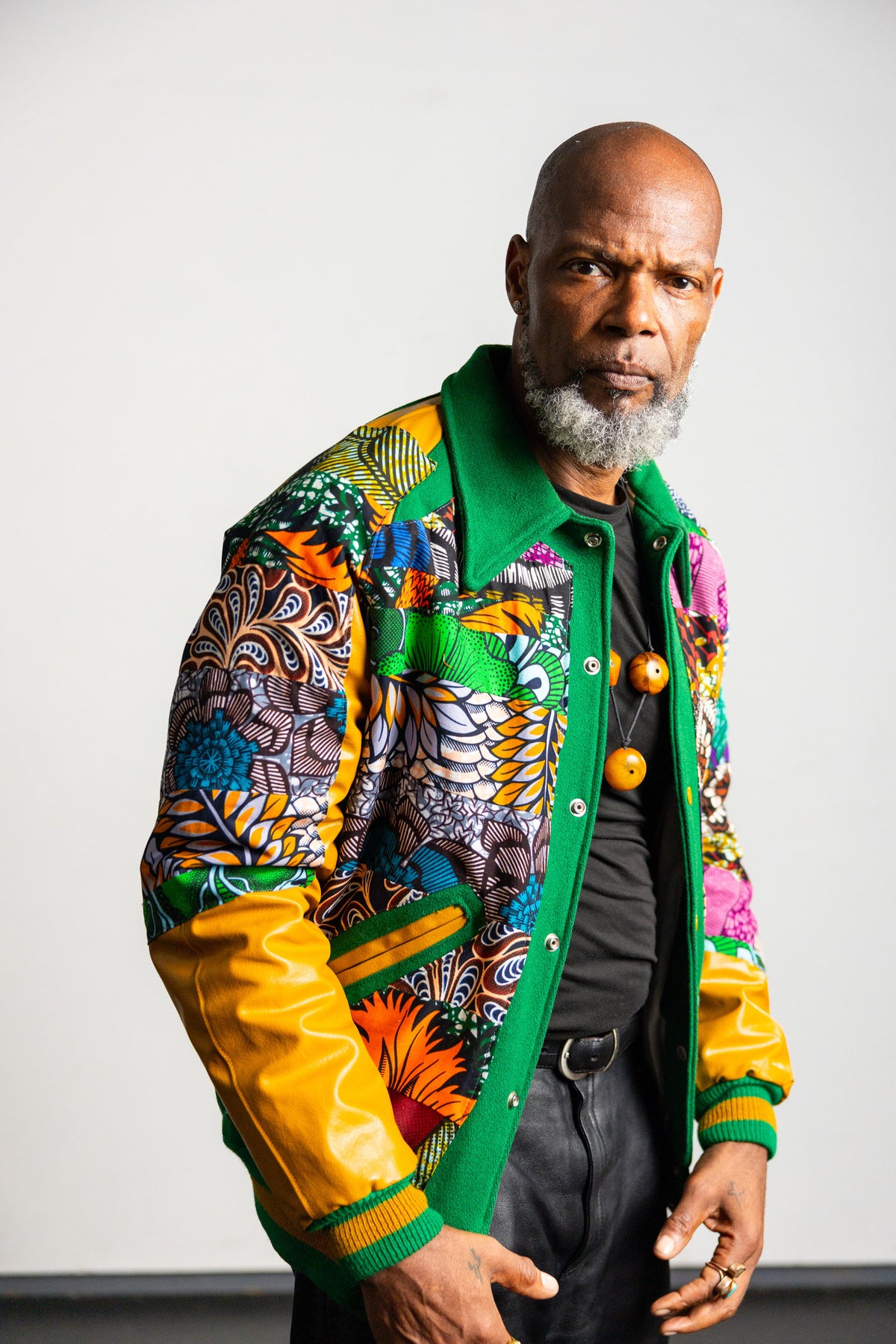 Green Wax-Print Varsity Jacket