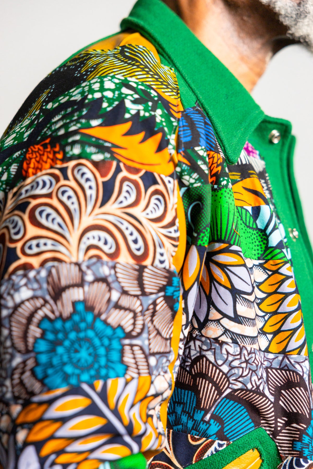 Green Wax-Print Varsity Jacket