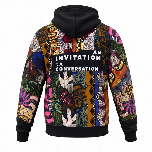 Gracist Black Patchwork Hoodie — Multi-Color Chest Logo