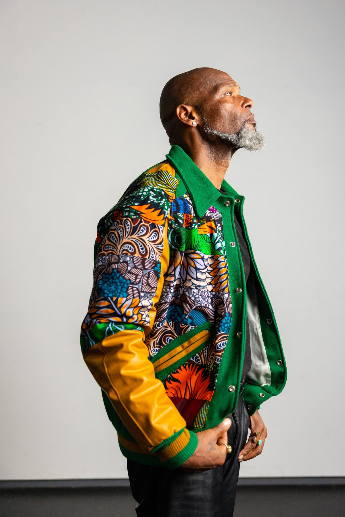Green Wax-Print Varsity Jacket